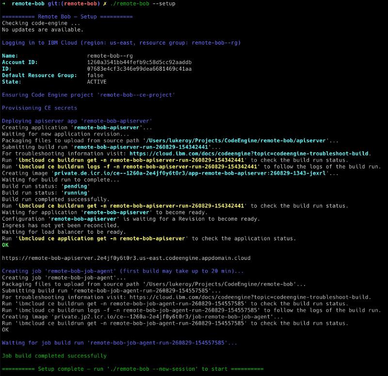 &ndash;setup output: building apiserver and job-agent, deploying application