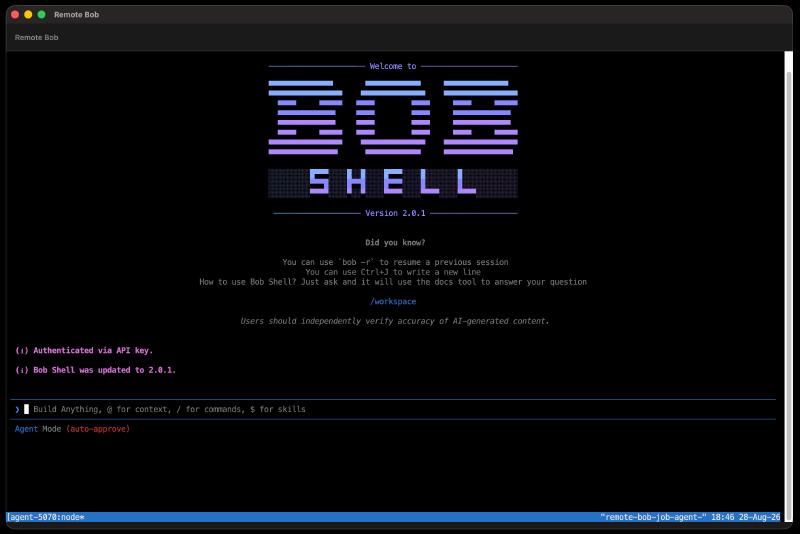 Bob Shell welcome screen running inside Code Engine