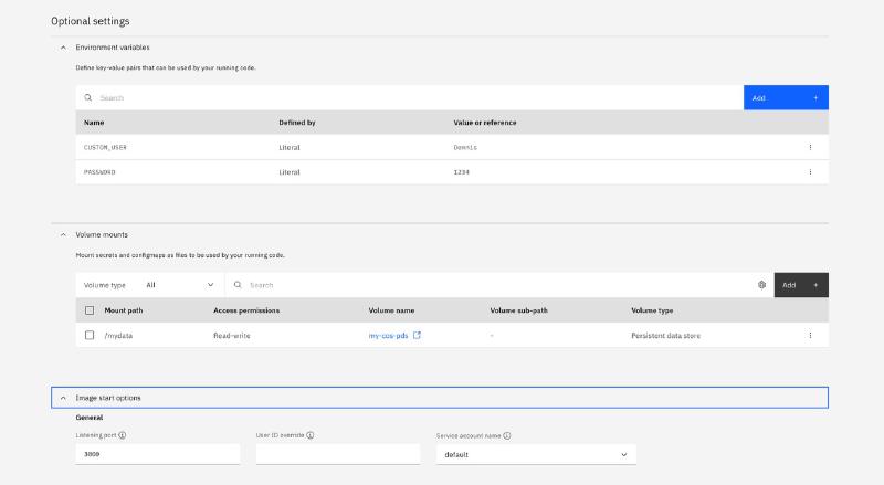 Code Engine App create with Volume mount