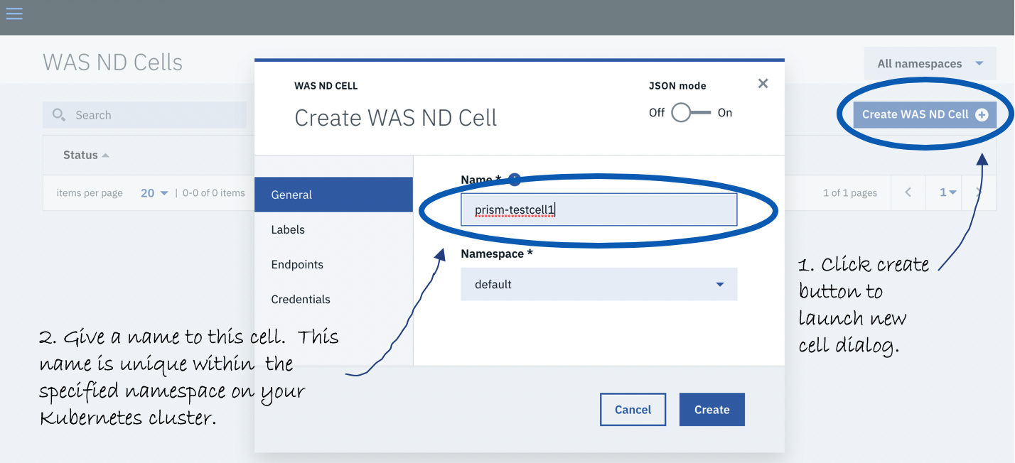 Page to create the WAS ND Cell