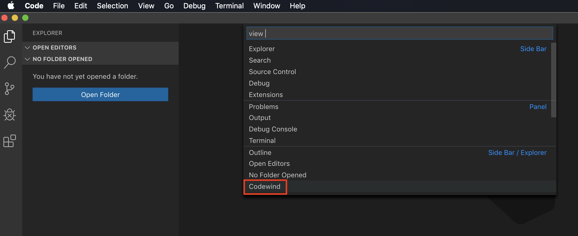 Choose the Codewind option