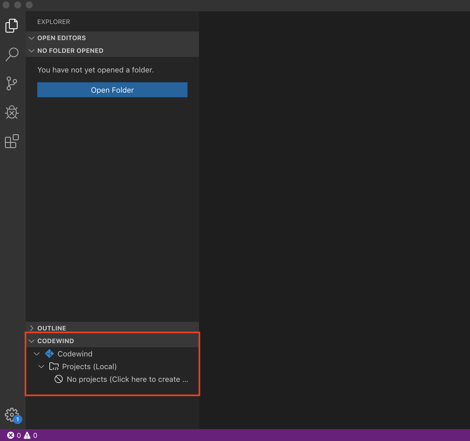 Codewind menu