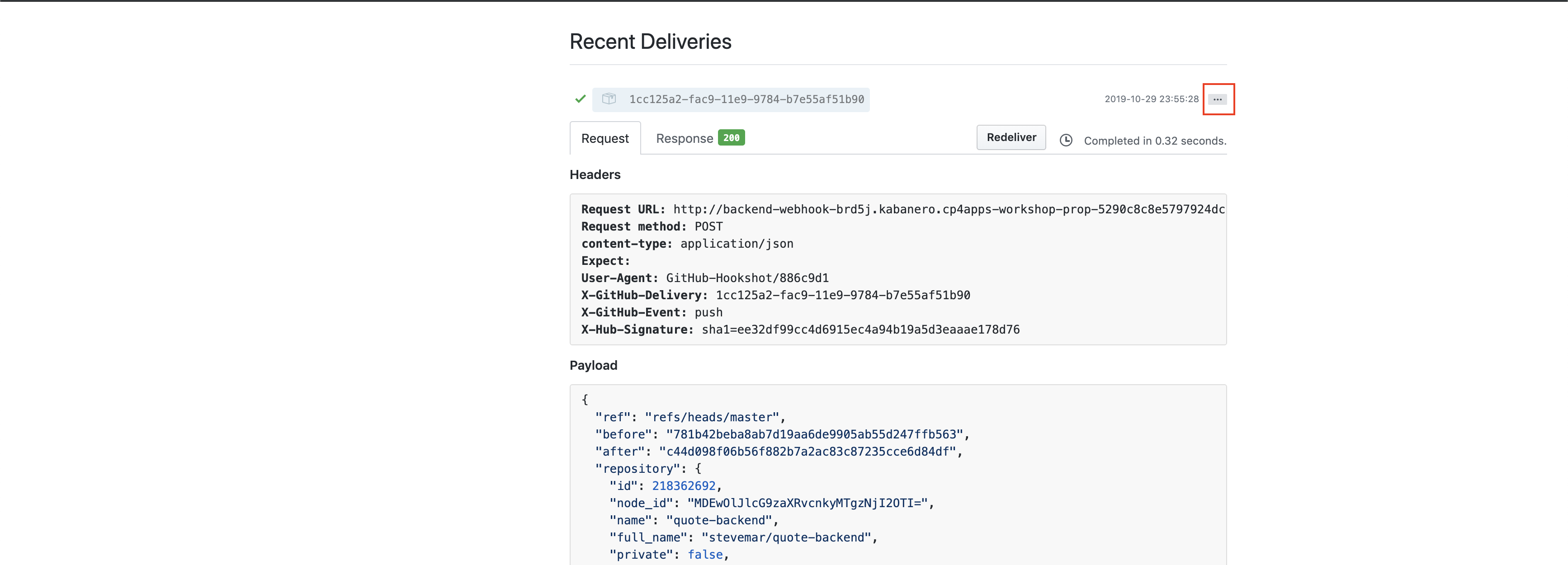 Webhook payload