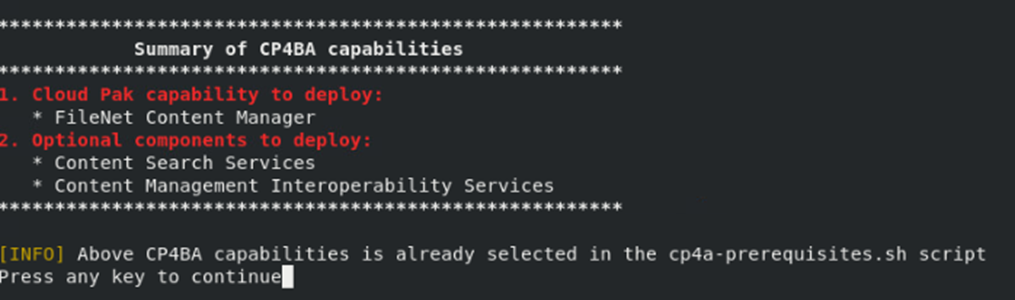 Deployment reused previously selected CP4BA components