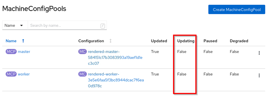 Machine Config Pools when no update is currently done