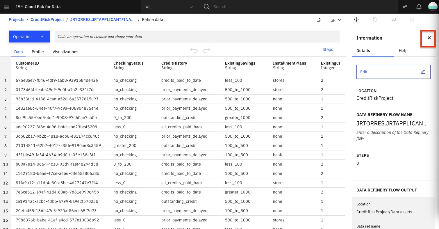 Data Refinery view