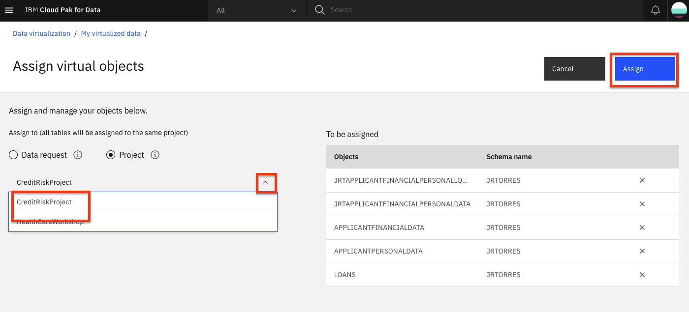 Assign the data to a project