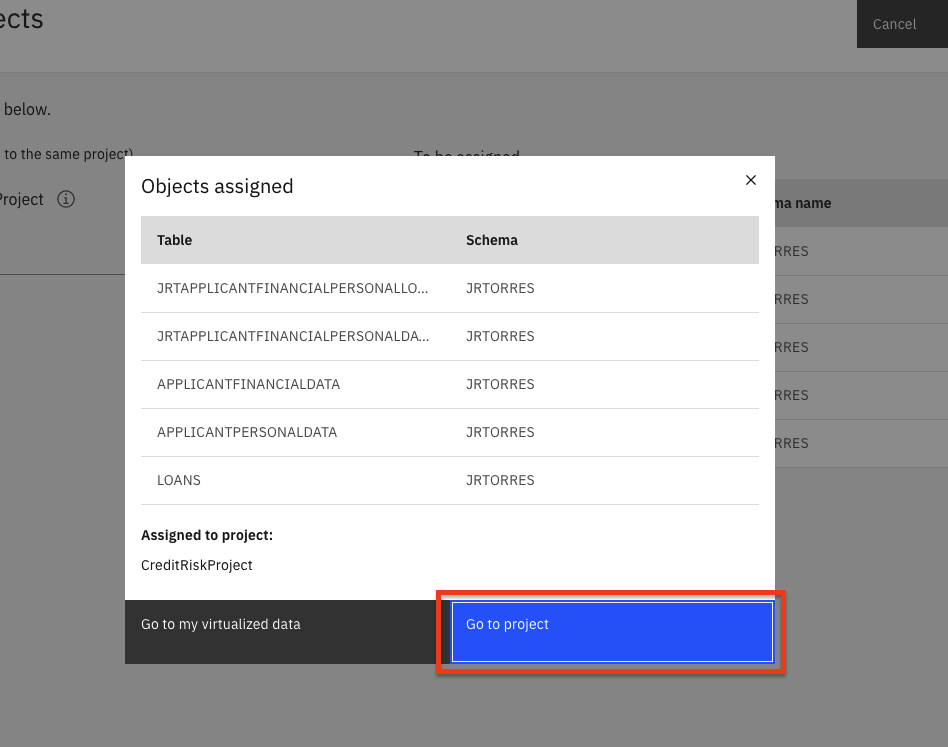 Data assigned to a project