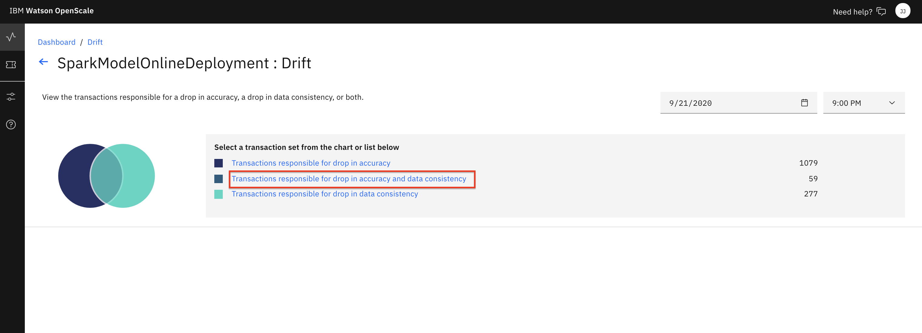 Drift list of transactions