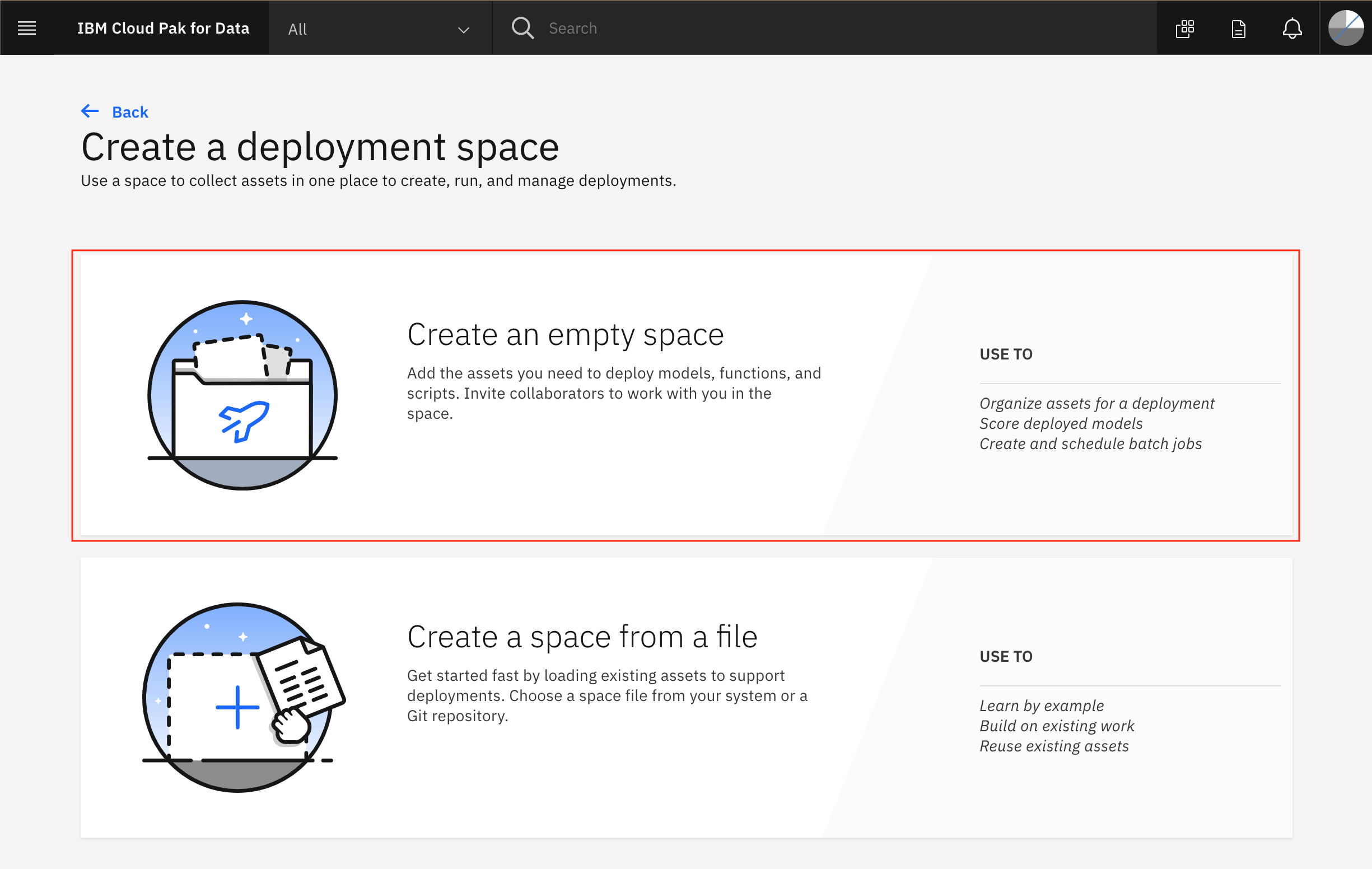 Create empty deployment space