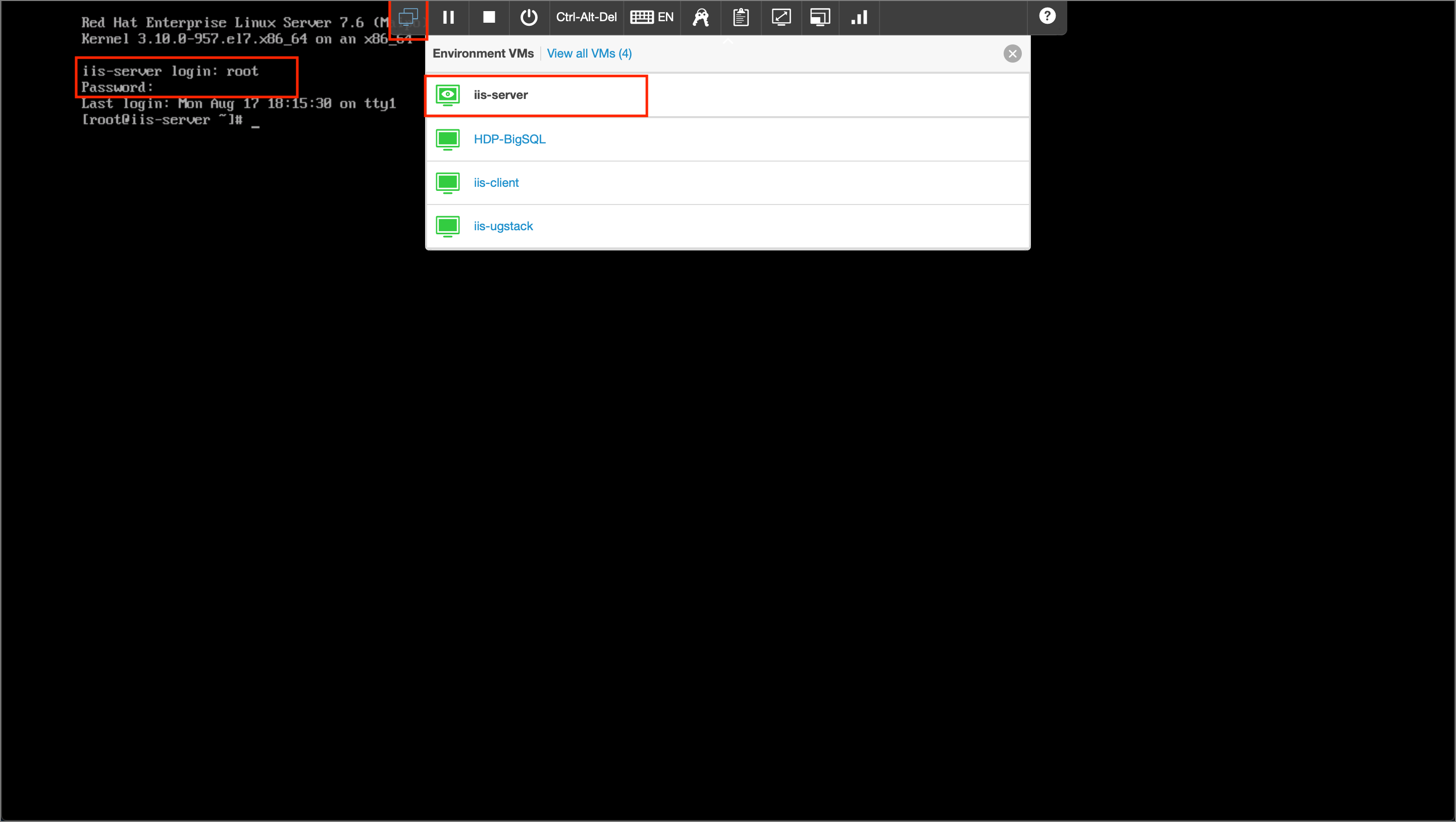 switch to server VM