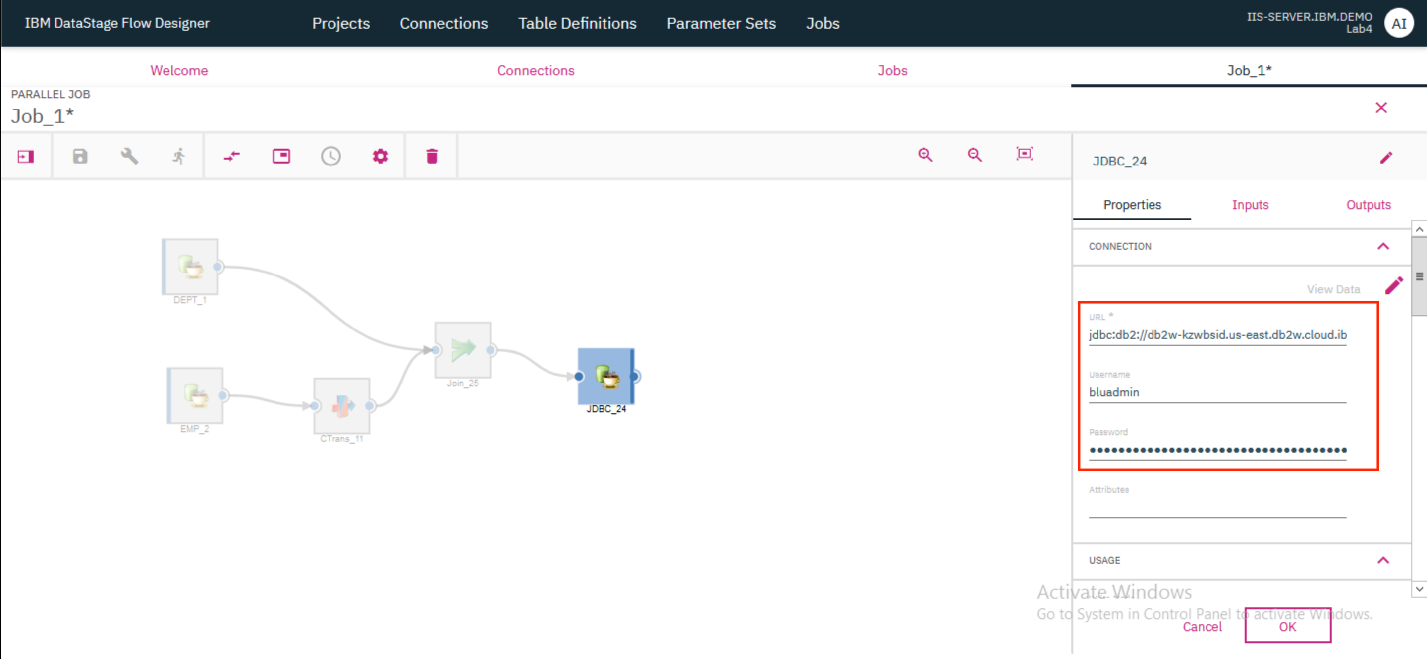 Connection properties - 1 - already populated