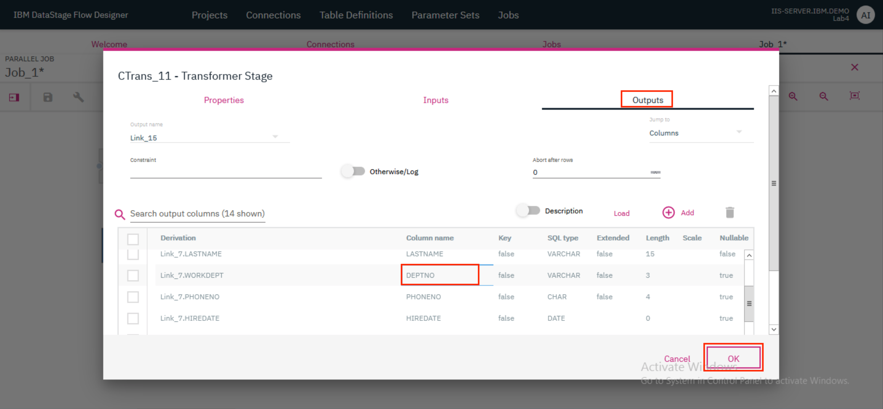 Transformer - updates on Output tab