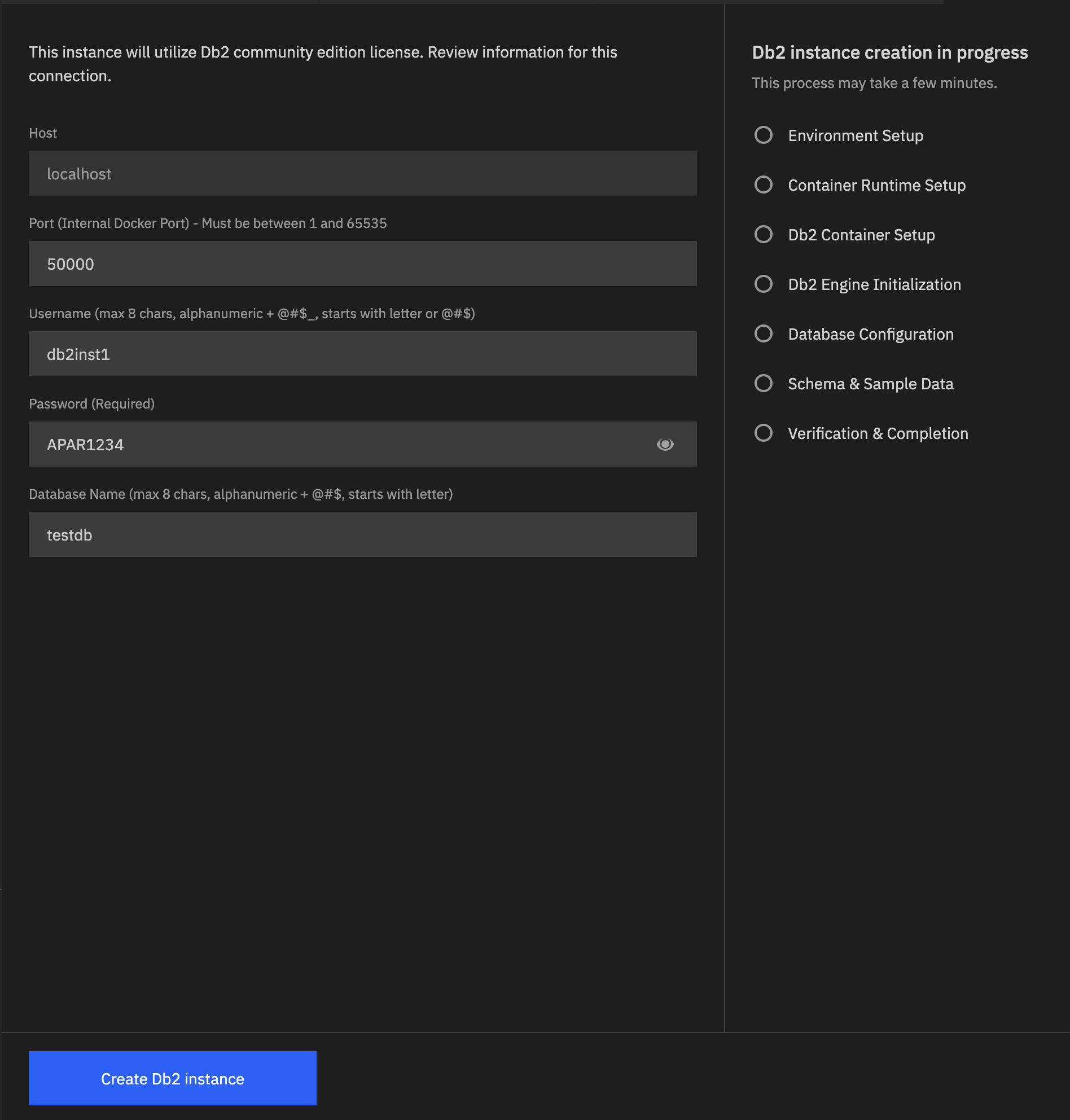 Creating Db2 instance