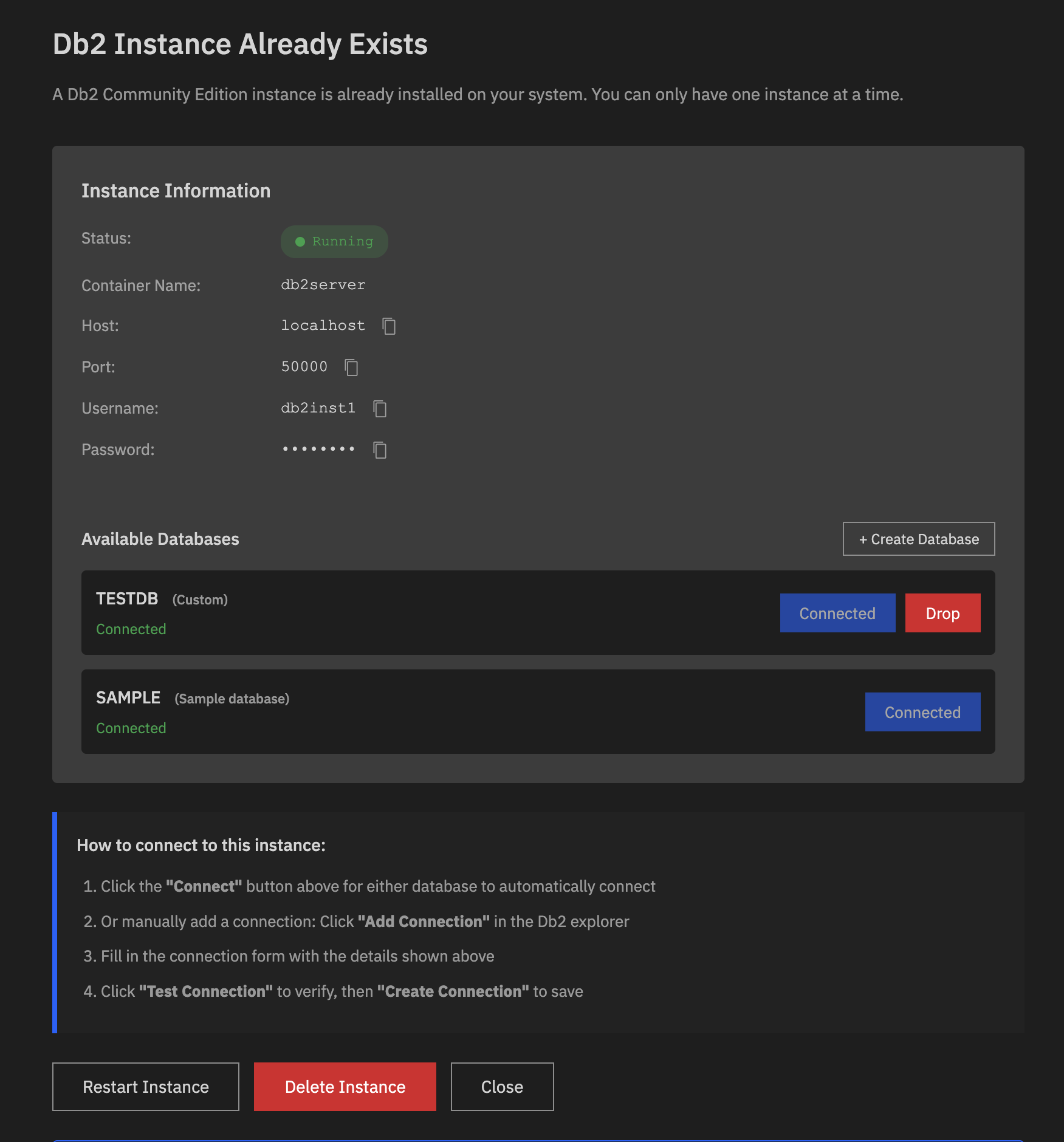 existing db2 instance