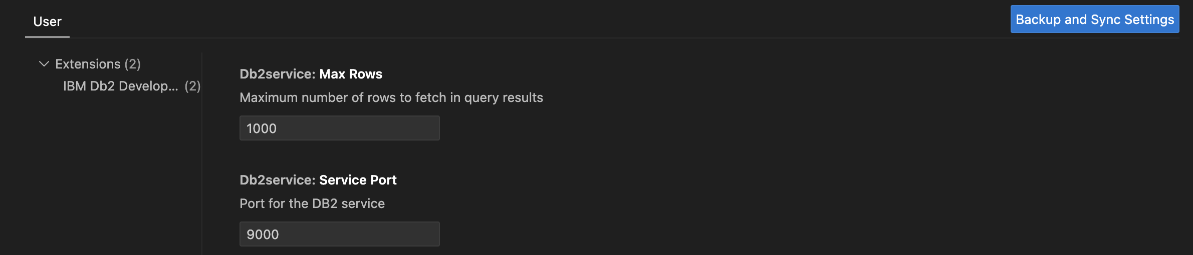 Db2 developer settings