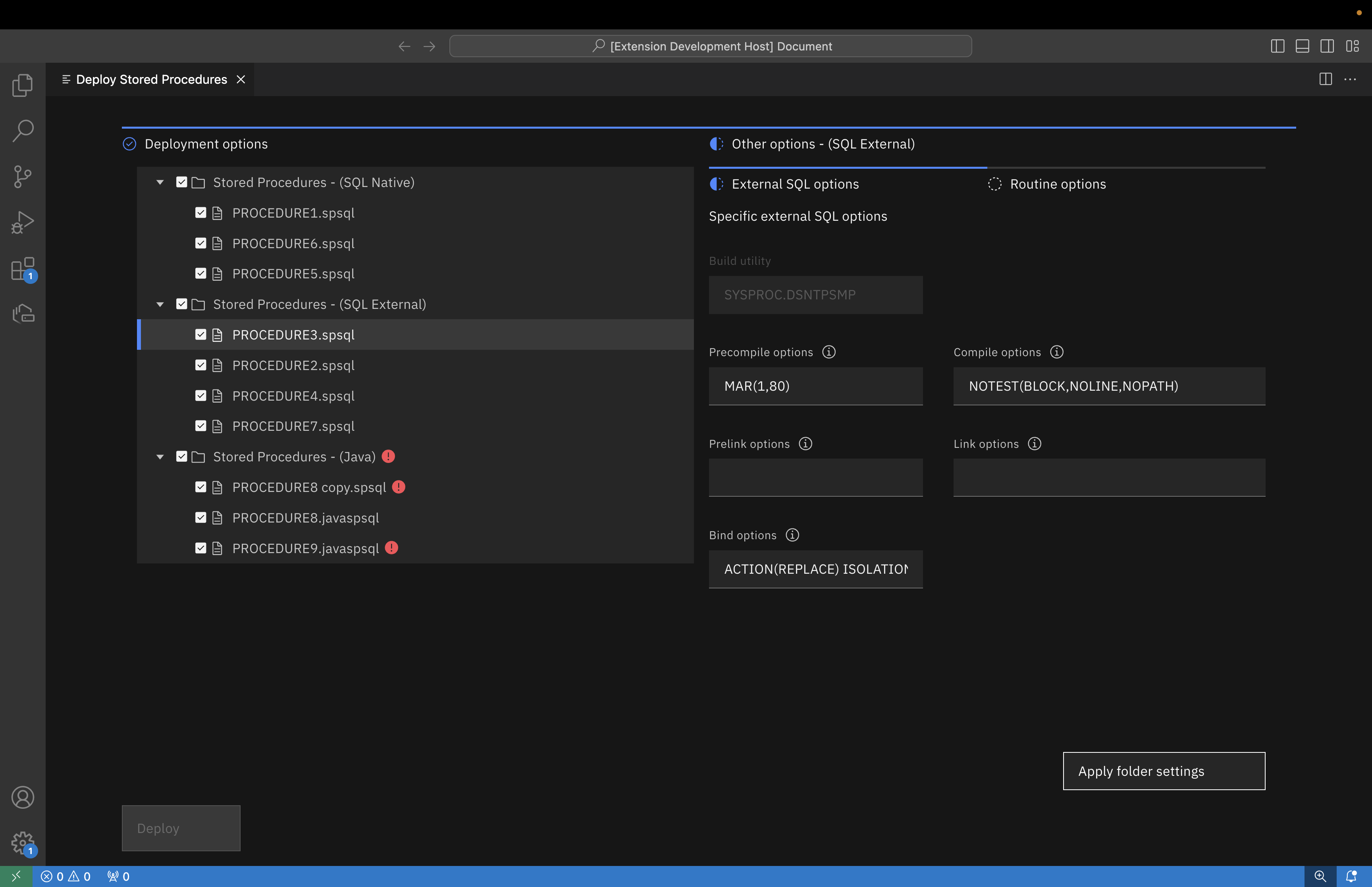 Stored procedure deployment external SQL options