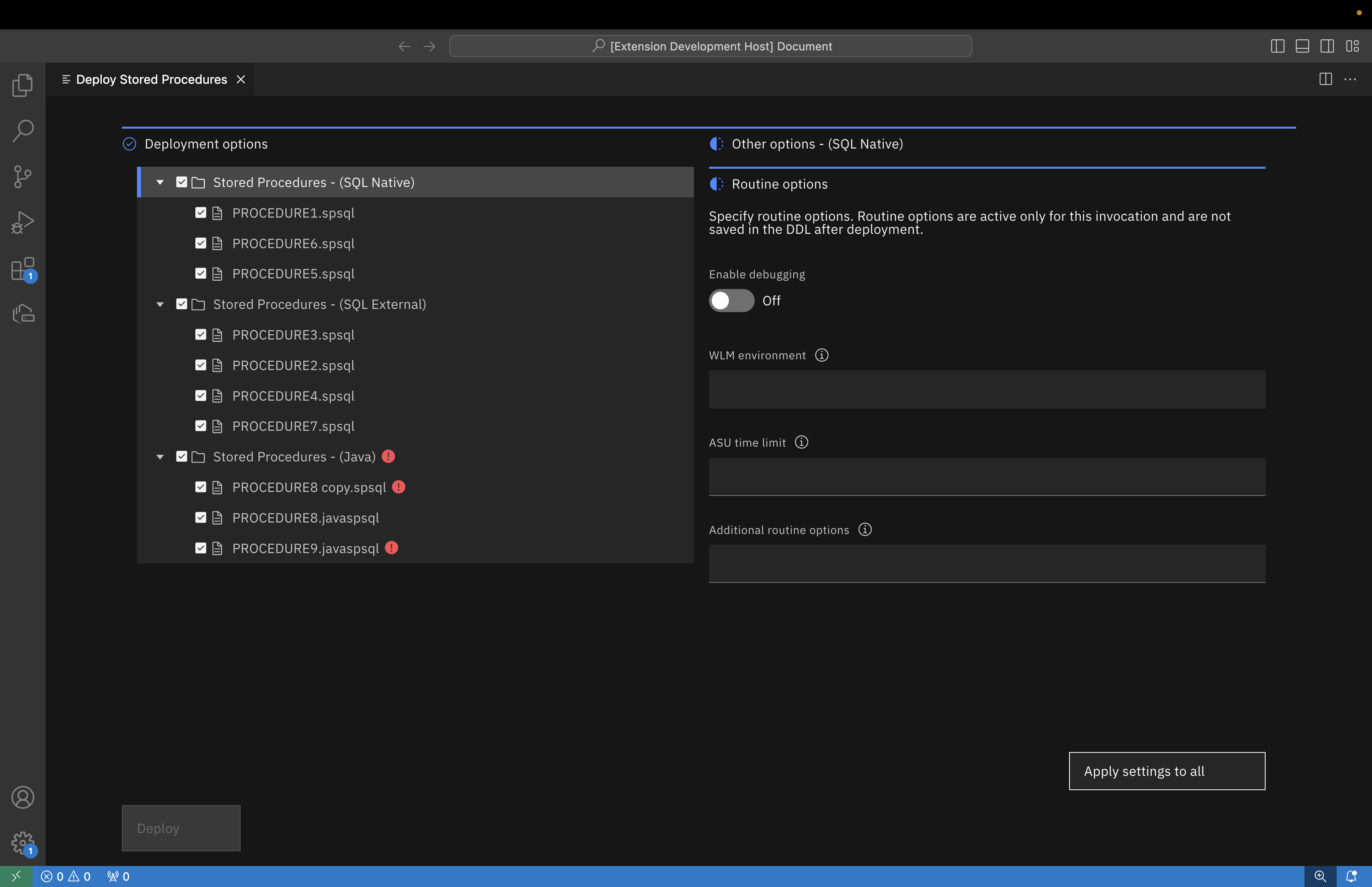 Stored procedure deployment routine options