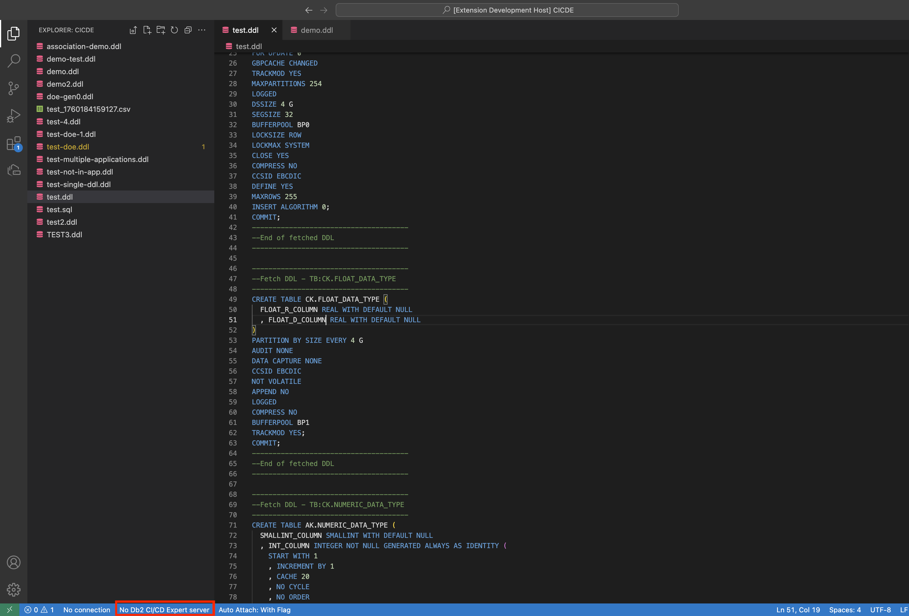 VS code status bar indicating no server connection