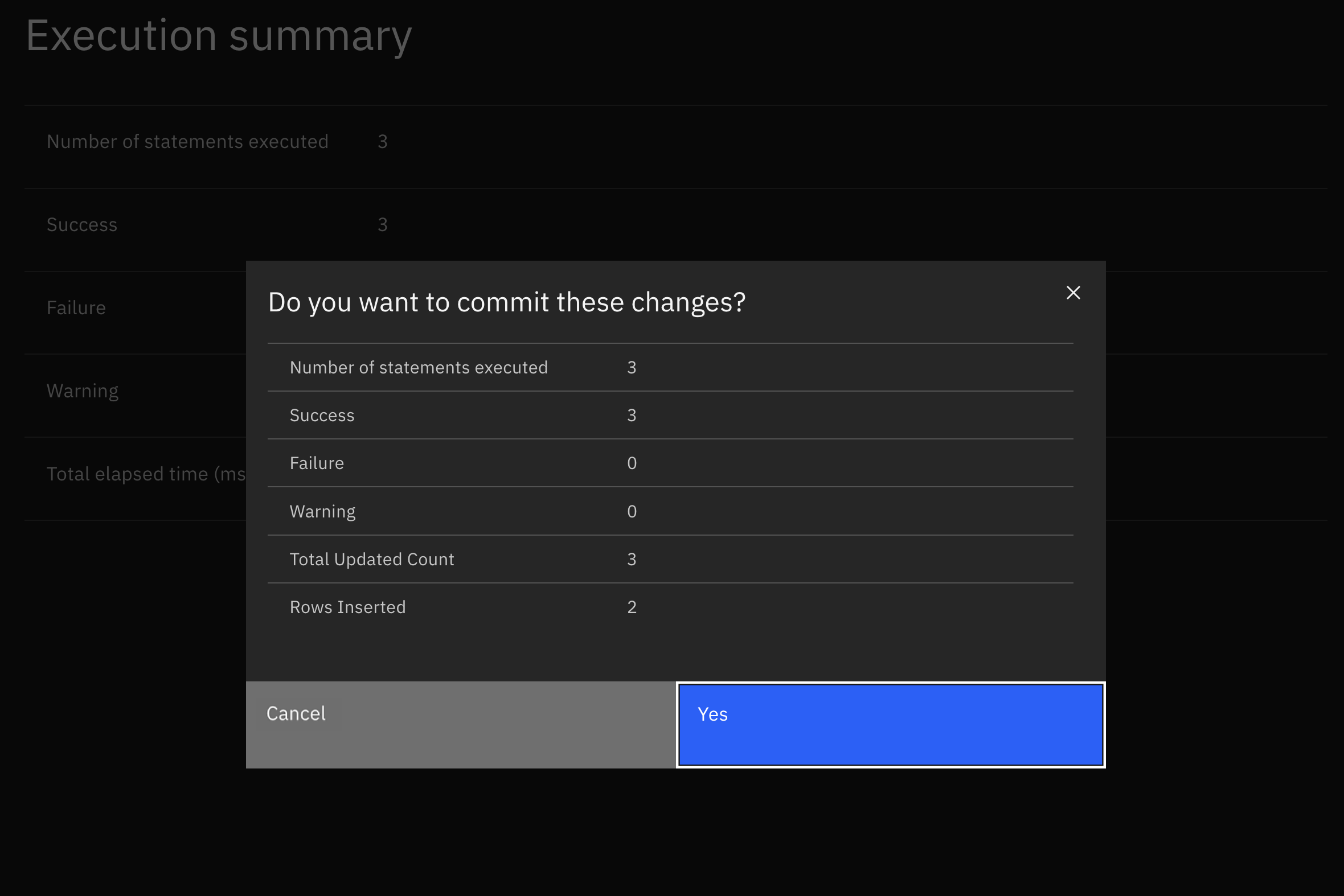 Execution summary with user prompt