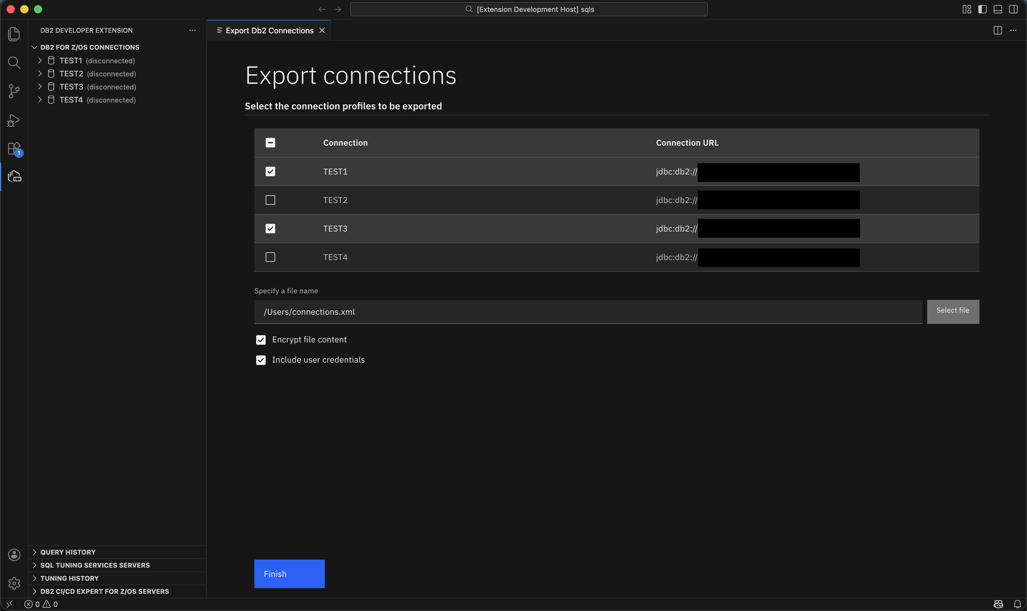 Export Db2 Connections view