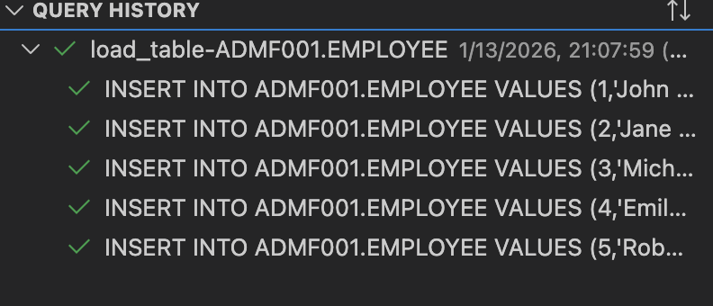 Successful new entry in query history view