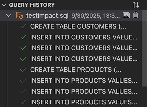 Query History view showing rollback entry