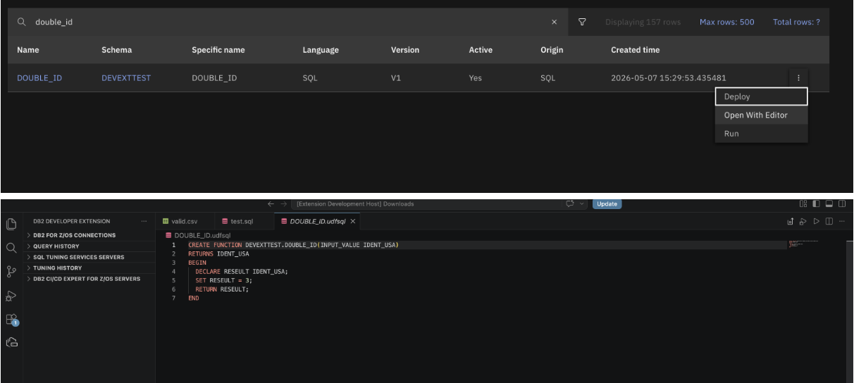 SQL routine opened in VS Code editor