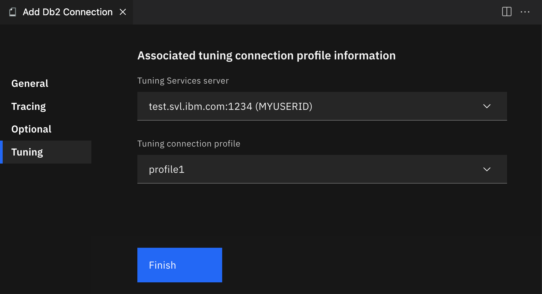 Associating a tuning connection profile