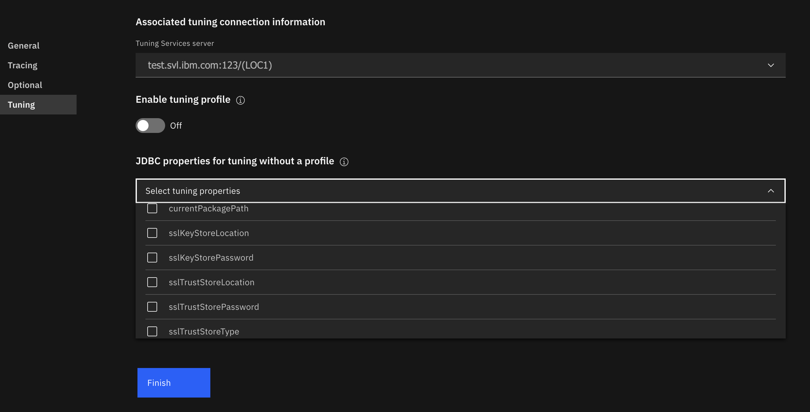 Tuning without a profile optional properties