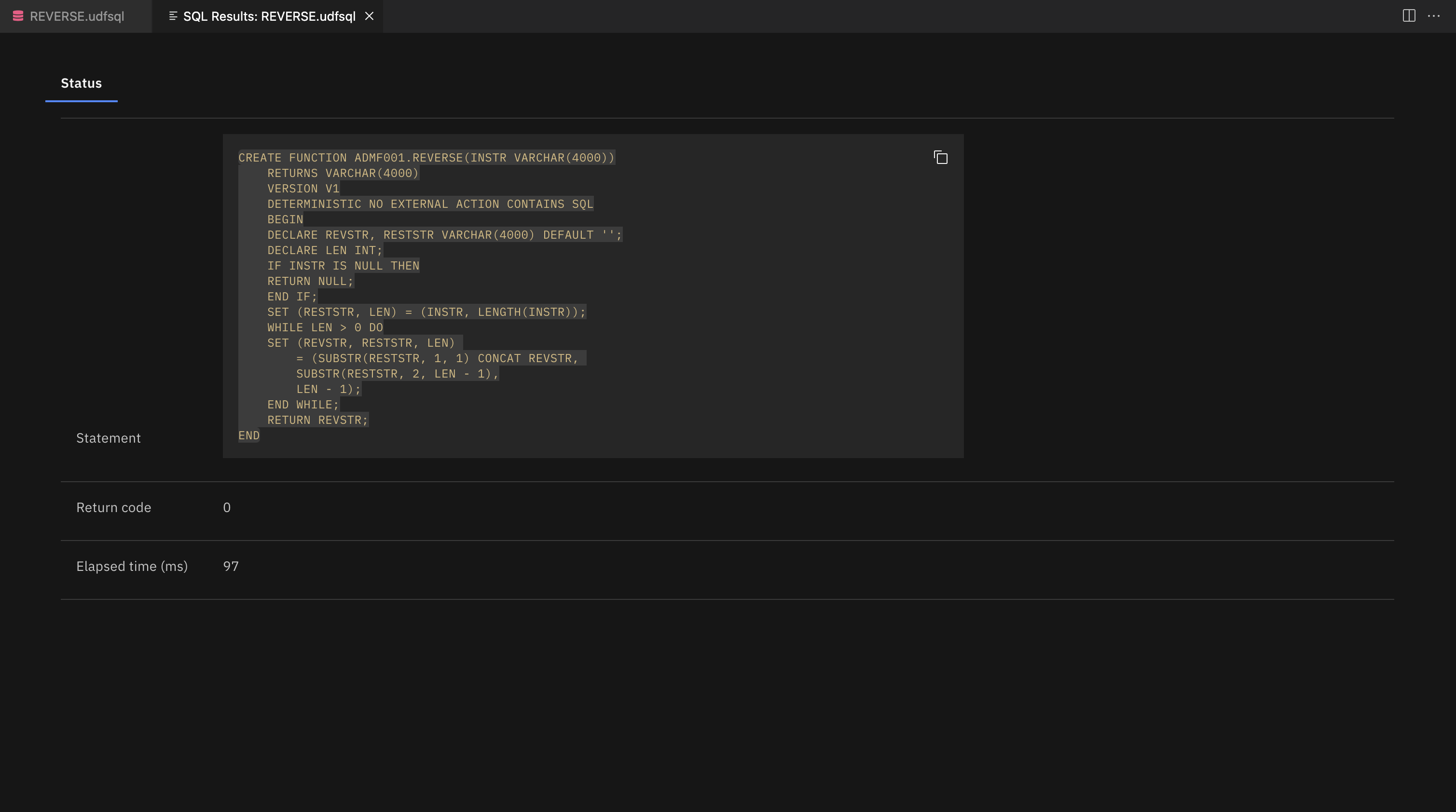 SQL results window