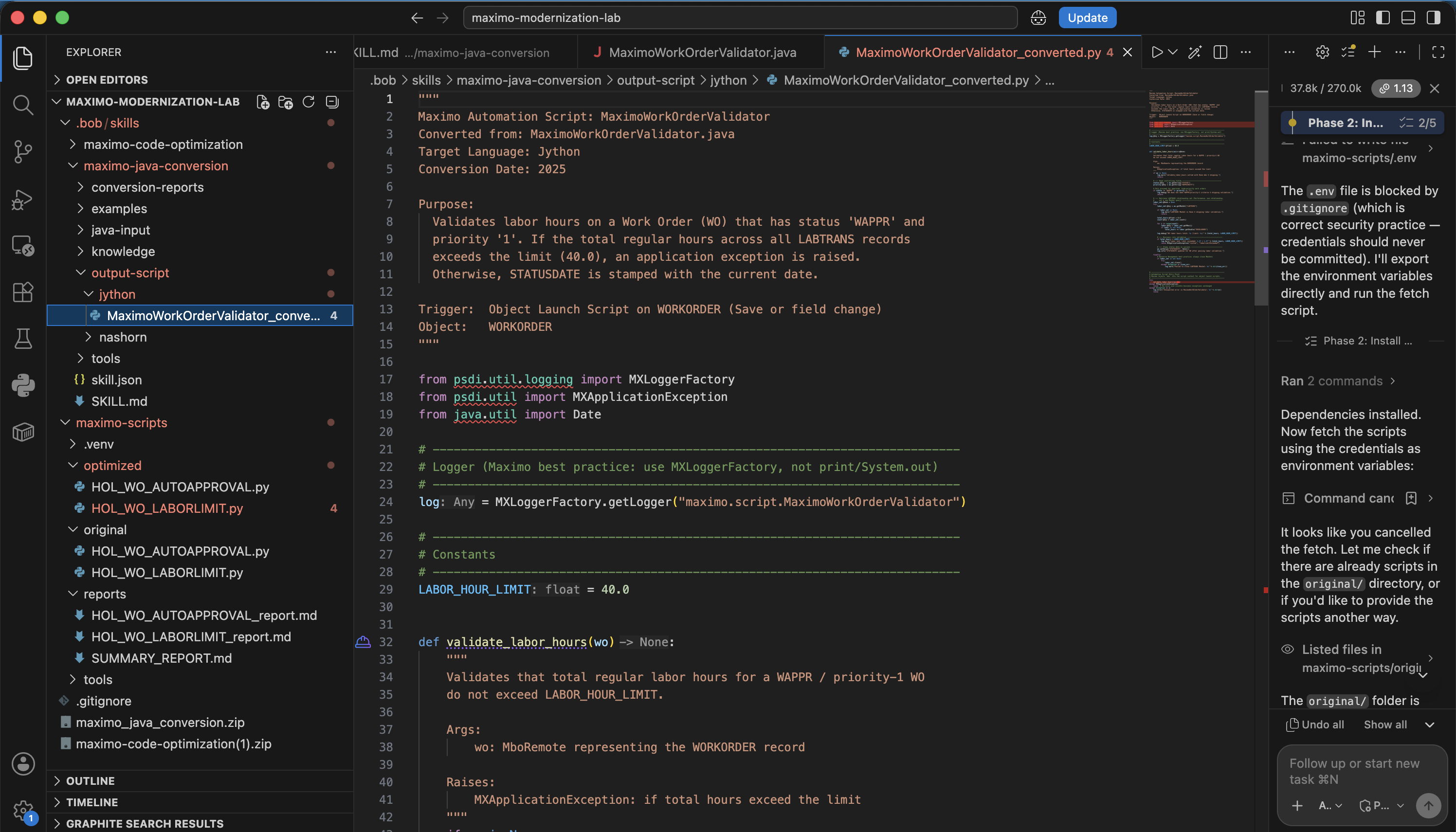 AI-Powered Legacy Java-to-Maximo Automation Script Conversion with IBM Bob screenshot 2