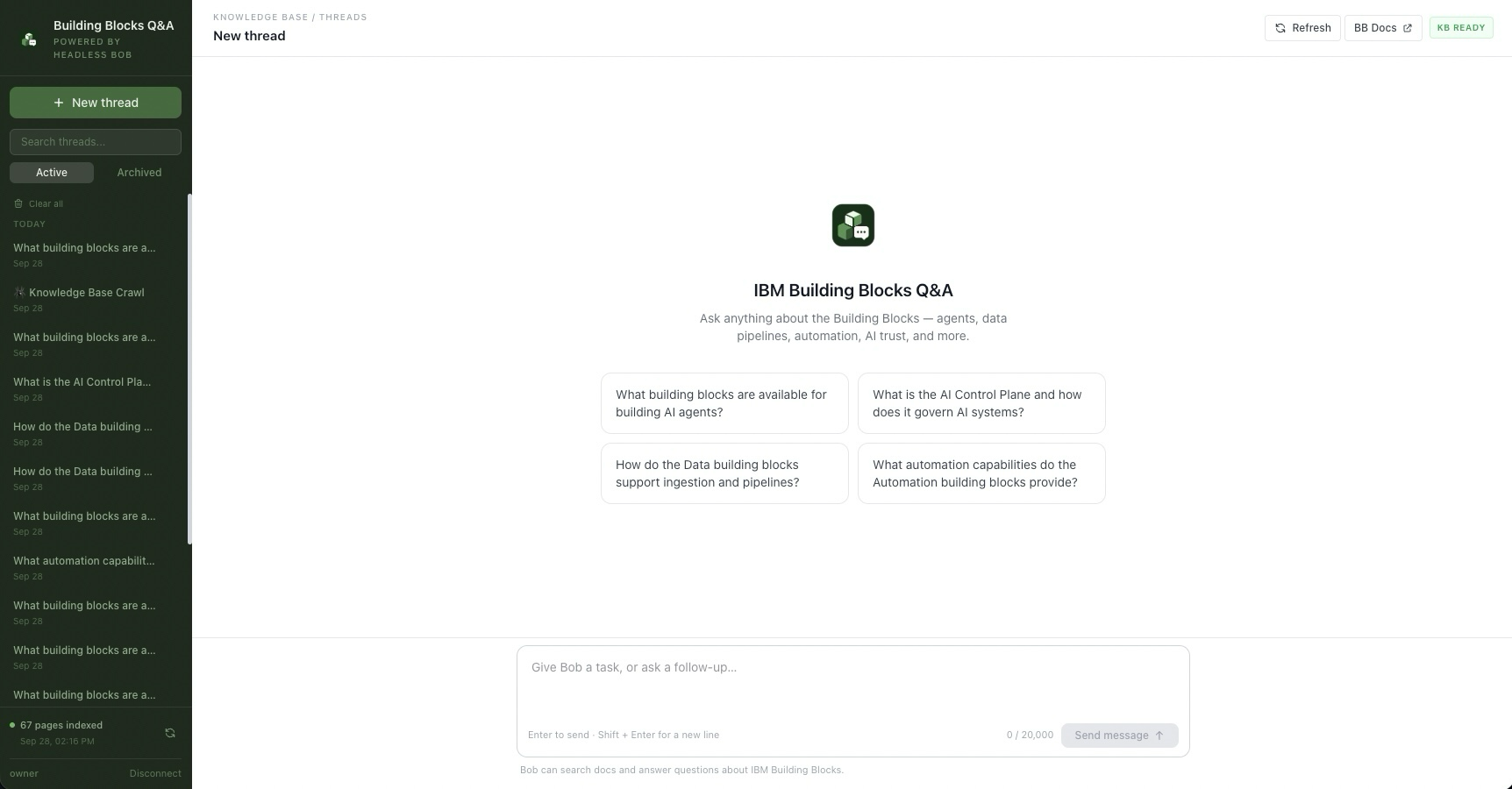 Building Blocks Q&A Using Headless IBM Bob