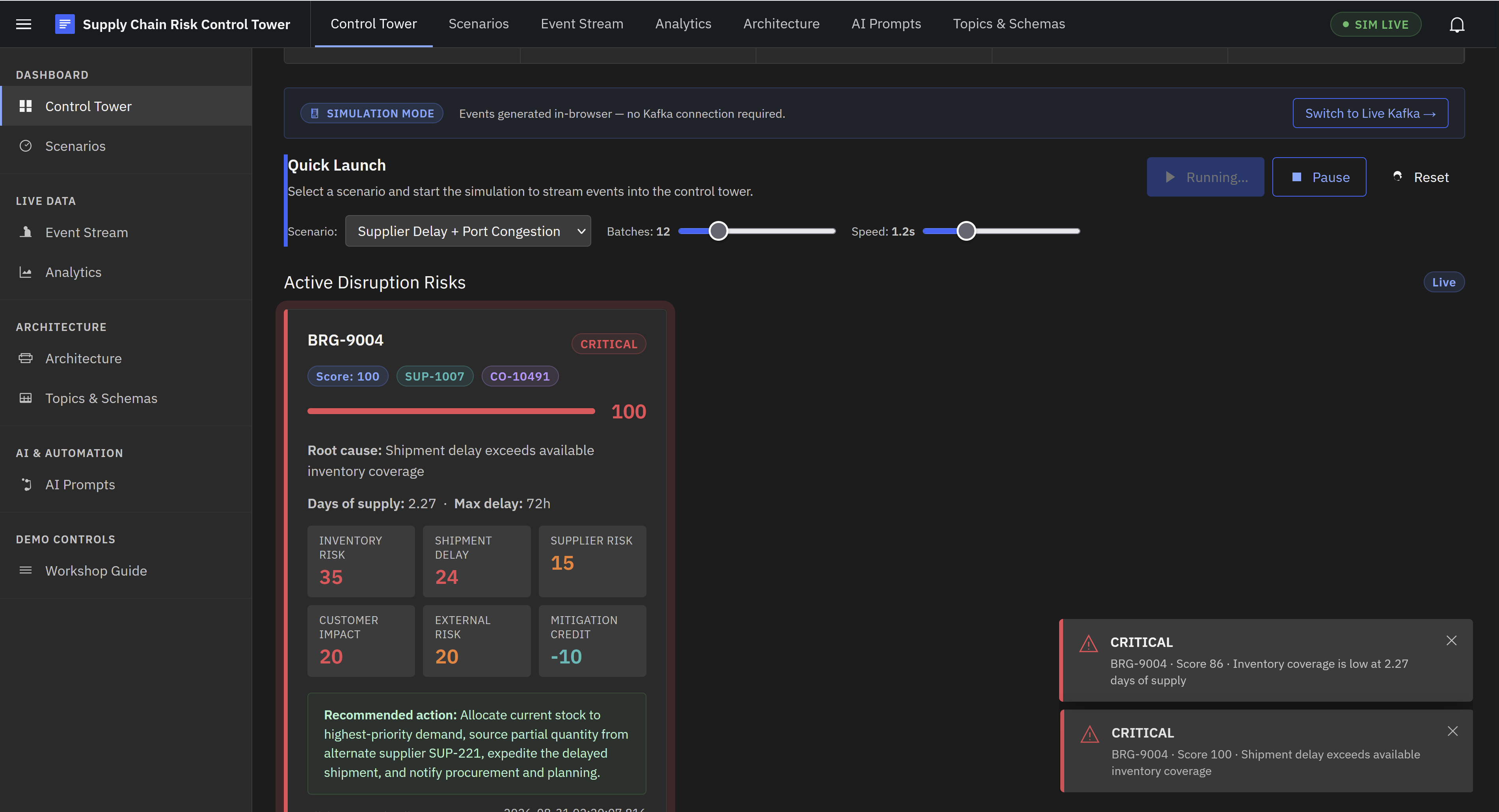 Real-Time Supply Chain Risk Control Tower with Confluent screenshot 2