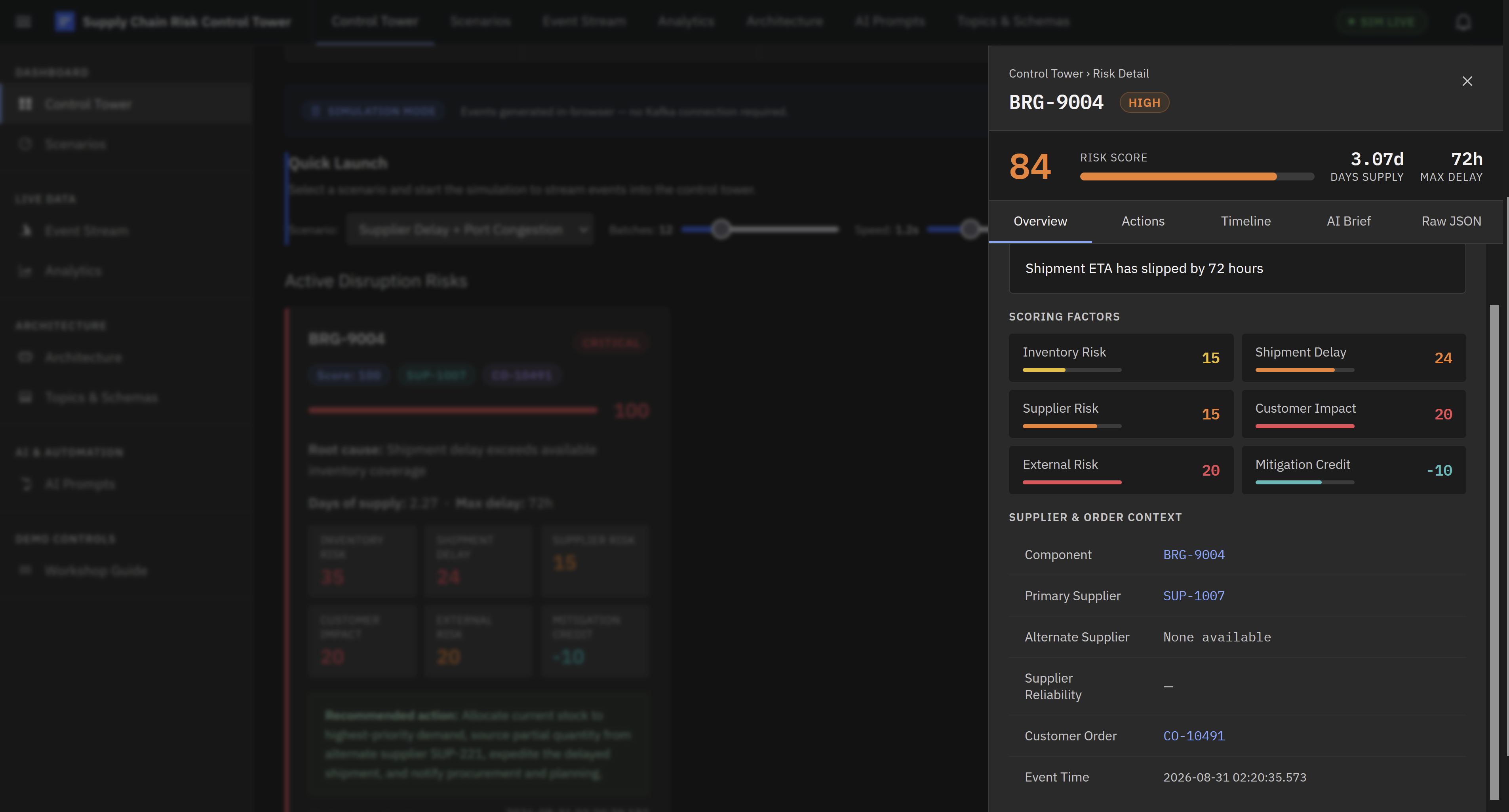 Real-Time Supply Chain Risk Control Tower with Confluent screenshot 3
