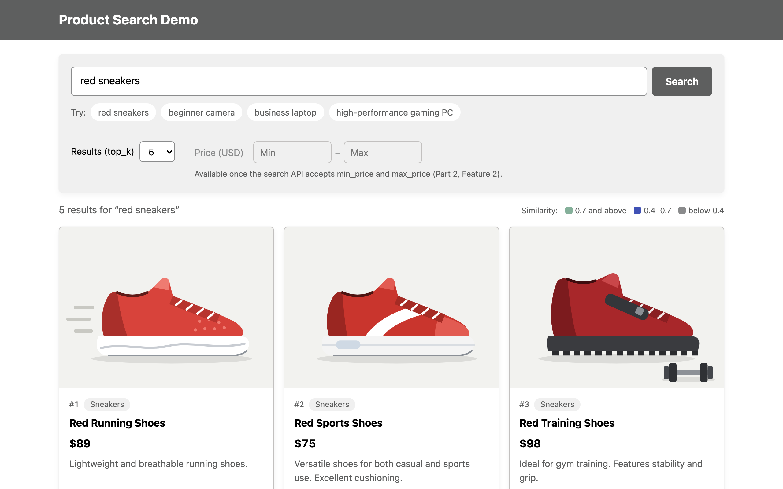 Semantic Product Search with Vector Search Builder and IBM Bob screenshot 2