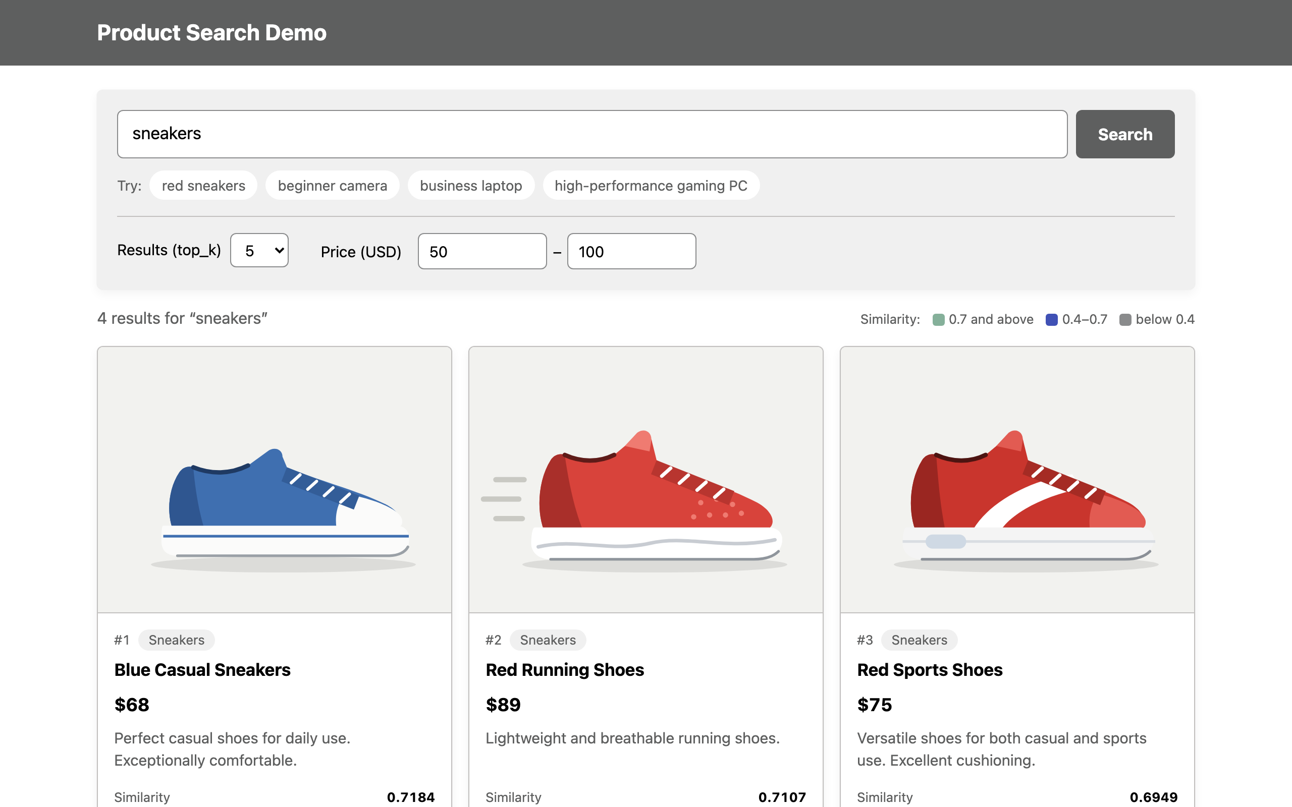 Semantic Product Search with Vector Search Builder and IBM Bob screenshot 3