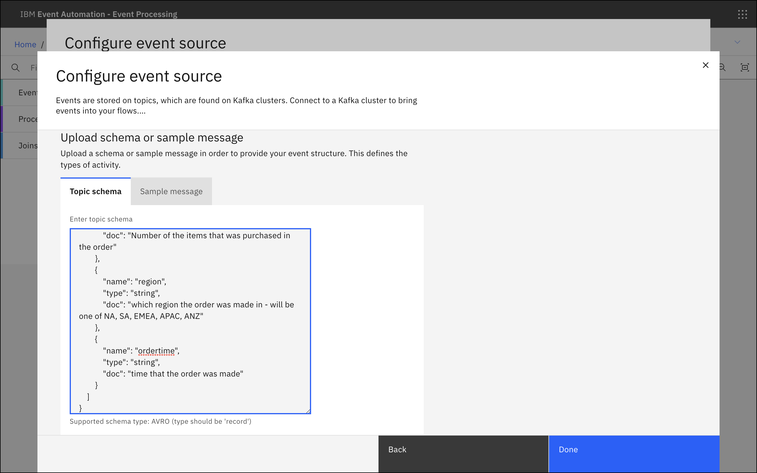 Define event structure