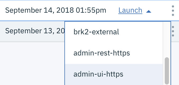 Screen capture showing how to select Launch > admin-ui-https for the row Launch > admin-ui-https
