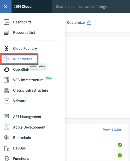Select Kubernetes in the menu
