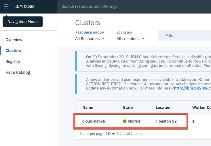 Chose Clusters and click on your Kubernetes cluster