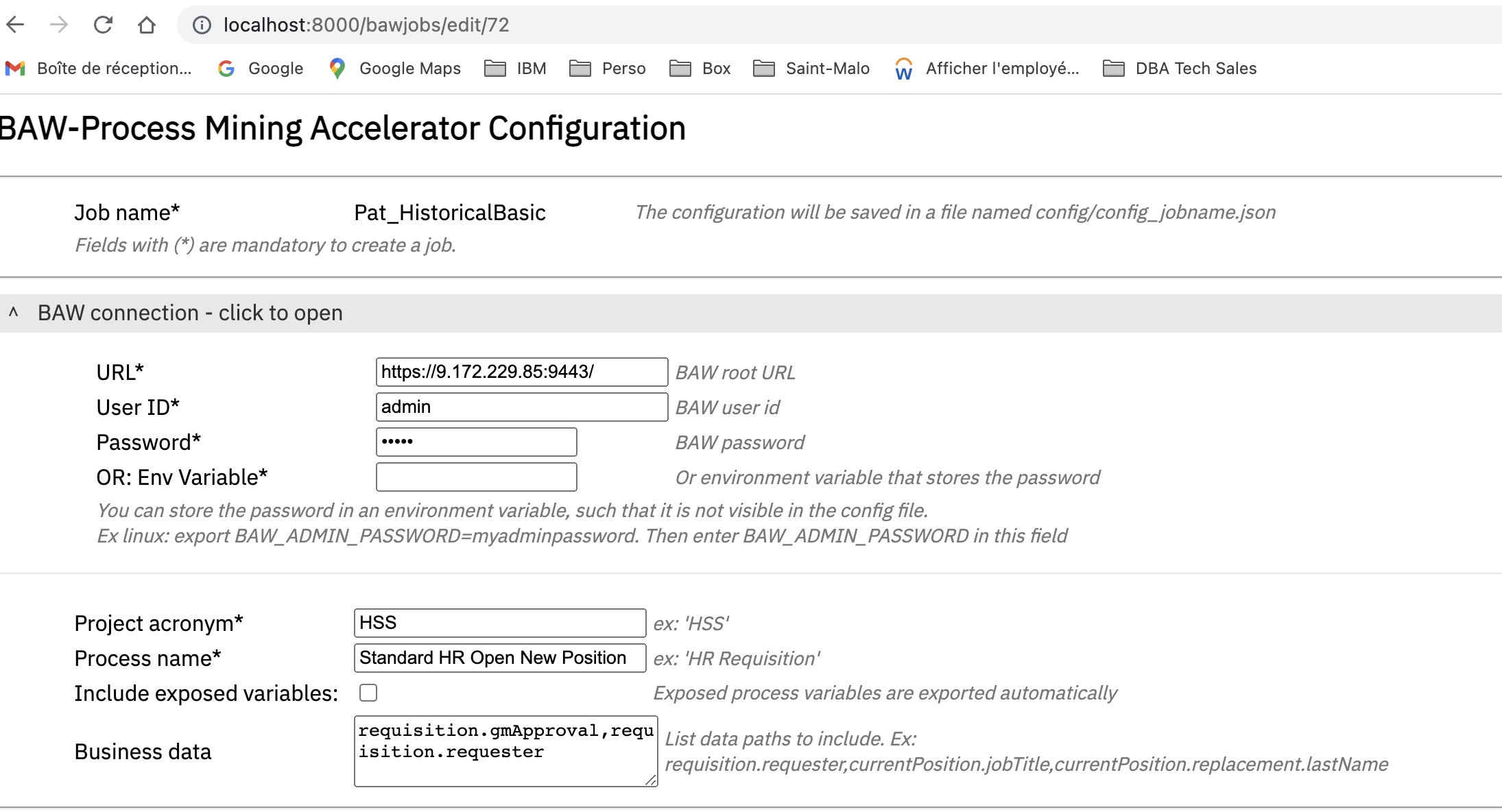 Web UI for BAW connection