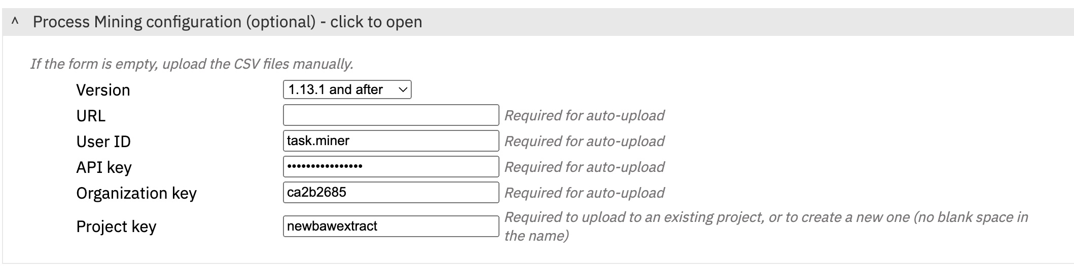 Web UI for Process Mining connection