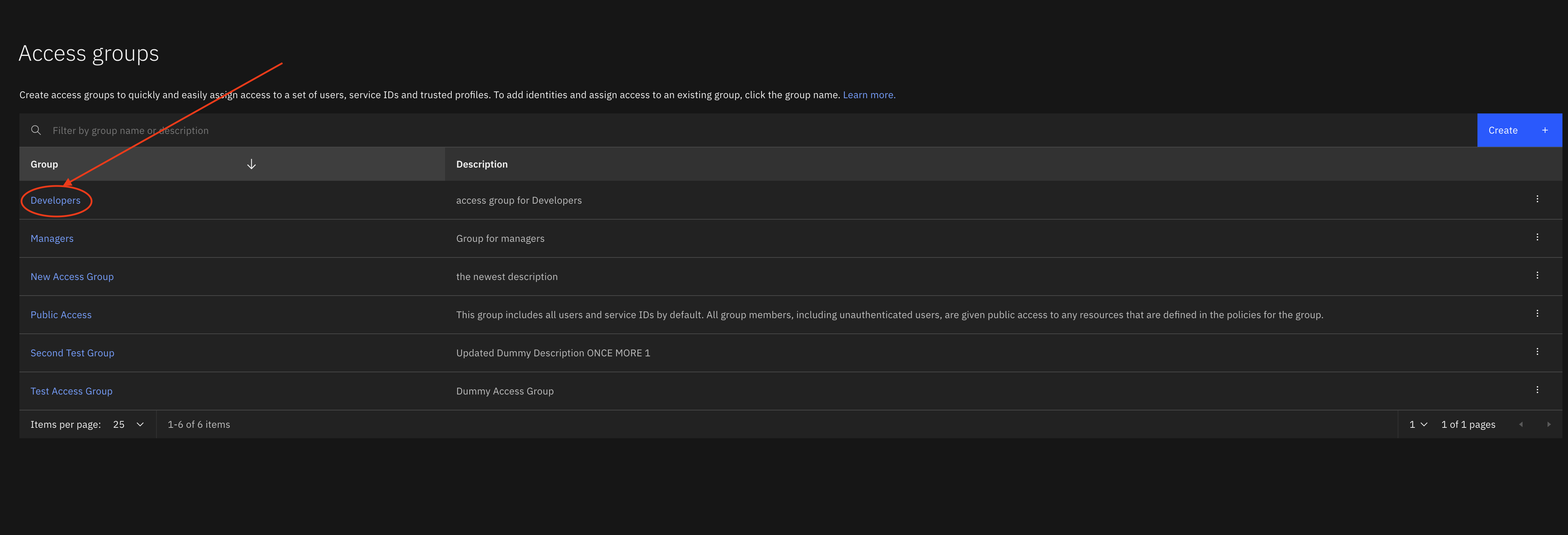 Screenshot of selecting an Access Group