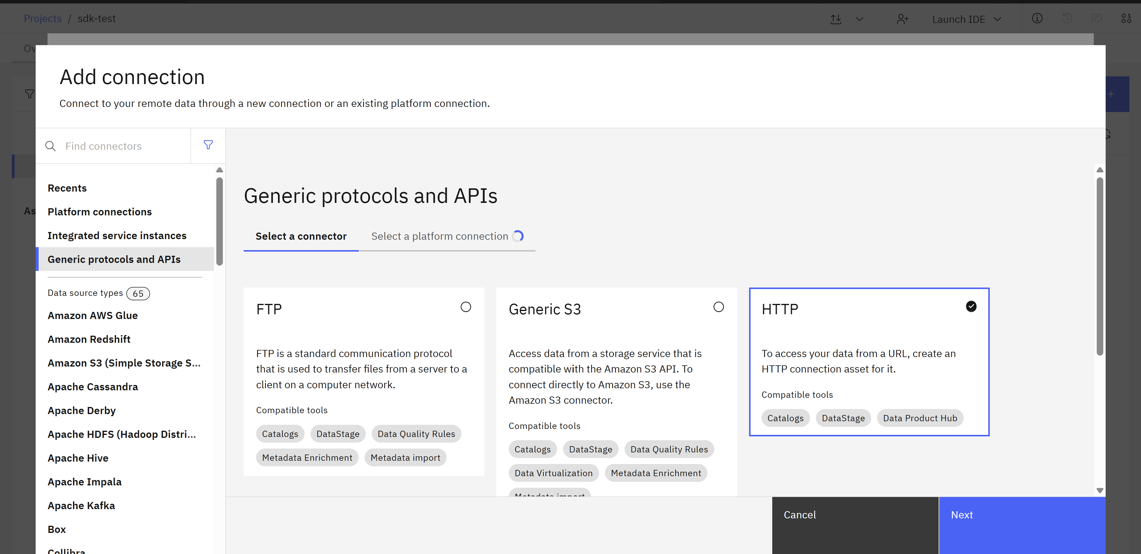 Screenshot of the Connection creation in the UI - Step 3