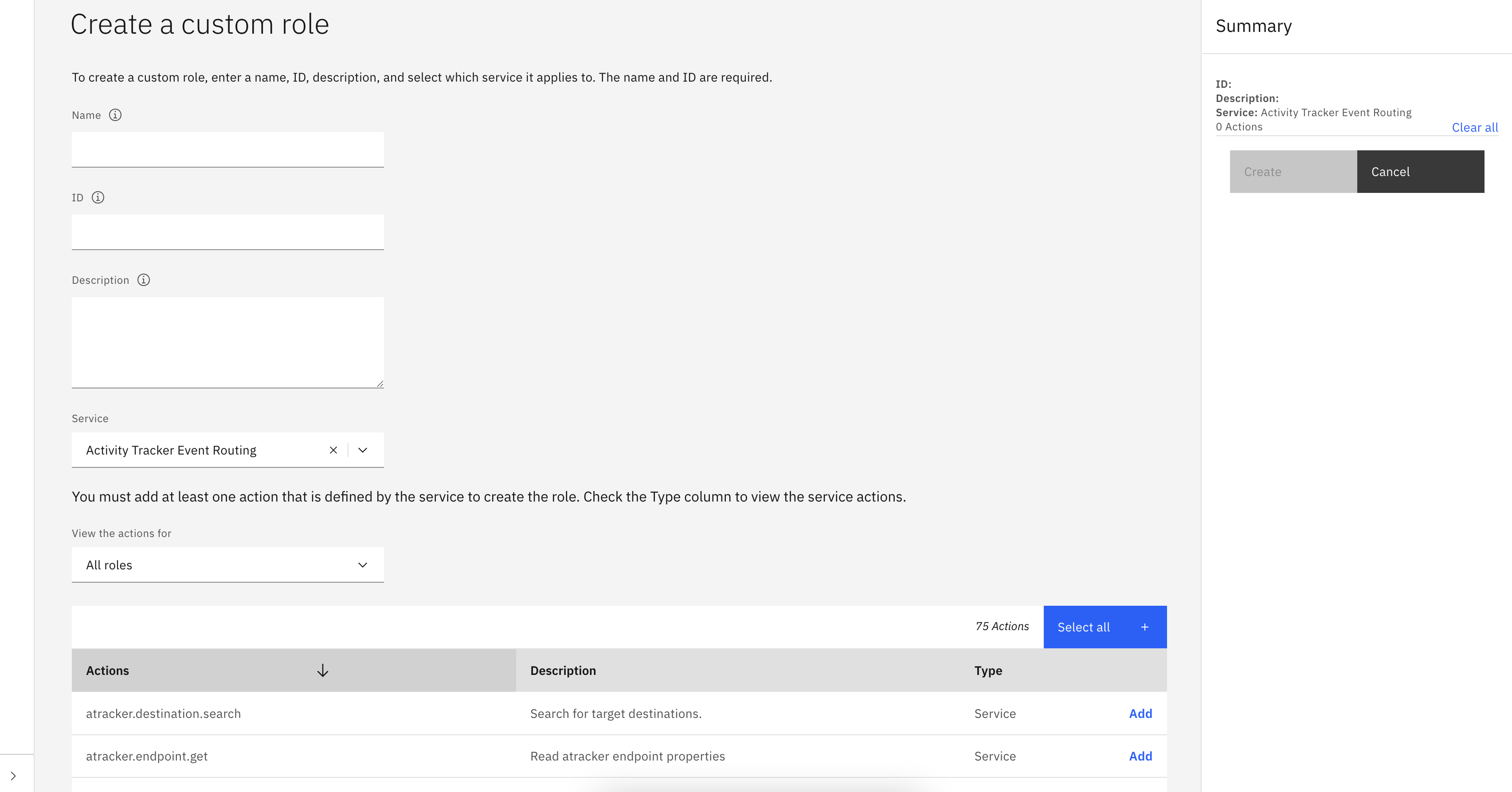 Screenshot of the Role creation form in the UI