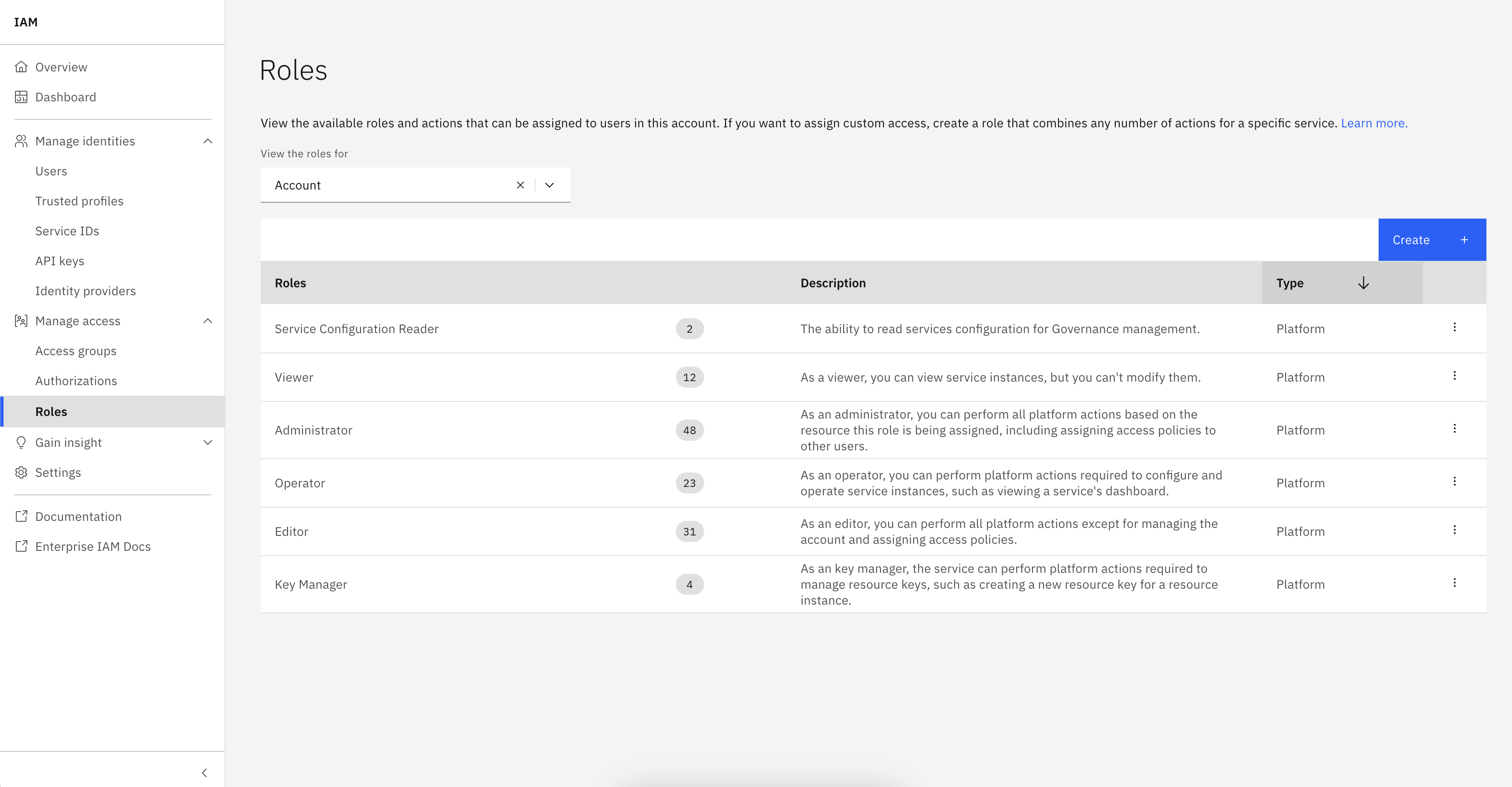 Screenshot of the Role creation in the UI