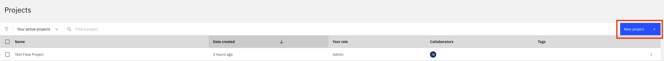 Creating a project via the UI