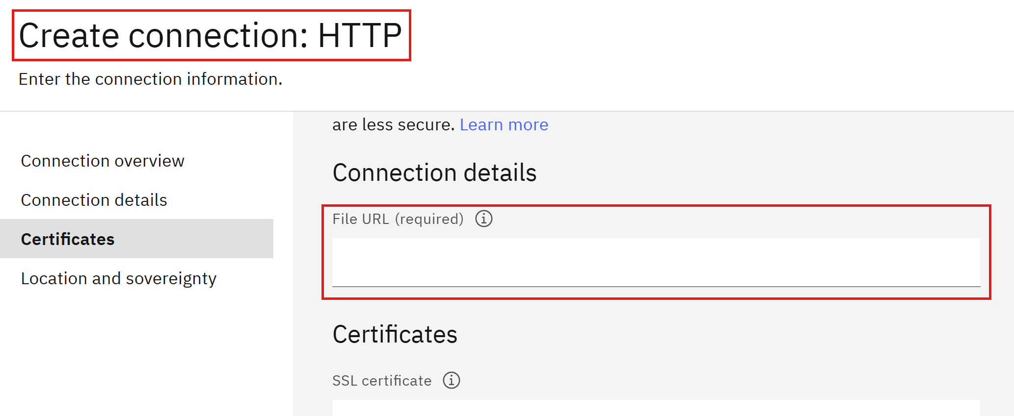 Screenshot of the HTTP DataSource arguments.