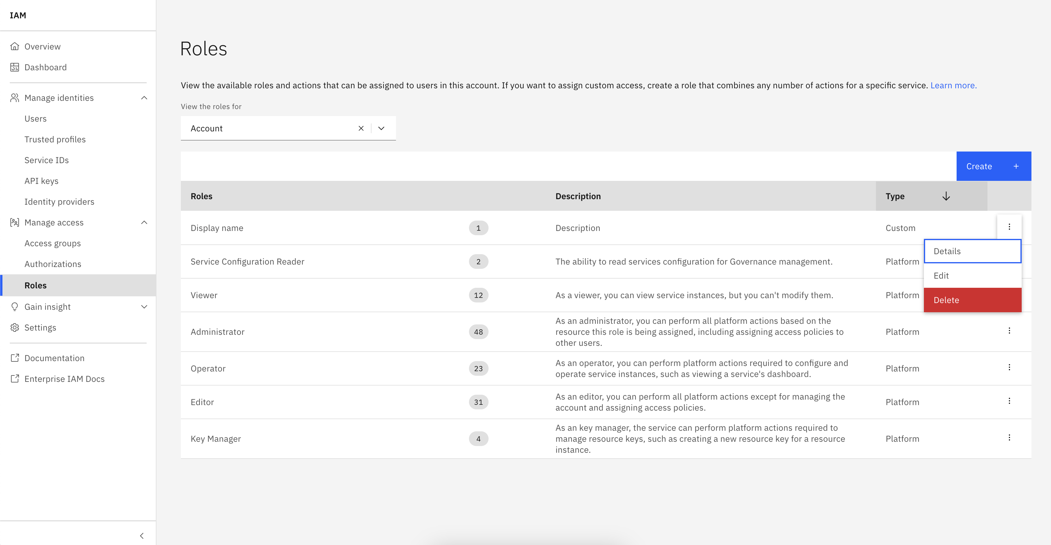 Screenshot of the Role deletion button in the UI